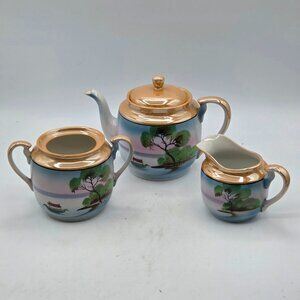 Noritake Japanese Chikaramachi Signed Porcelain Lustreware Sunrise Tea Set
